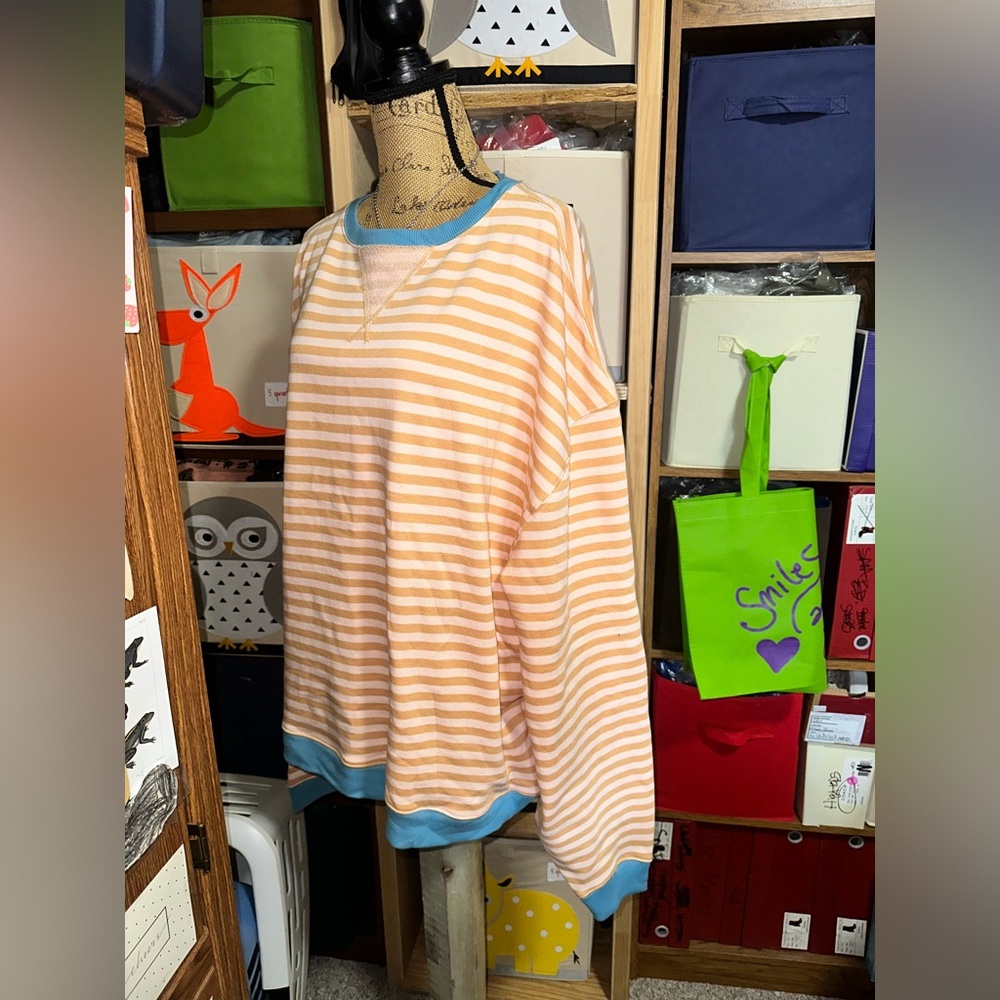 🧡💙FREE PEOPLE STRIPPED OVERSIZED CREW NECK SWEATSHIRT - Picture 7 of 12
